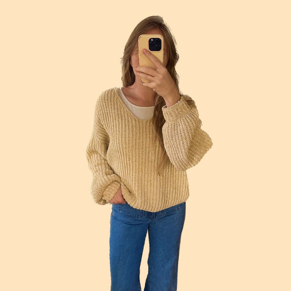 TRUE CRAFT Drop Shoulder Knit V-Neck Pullover Sweater